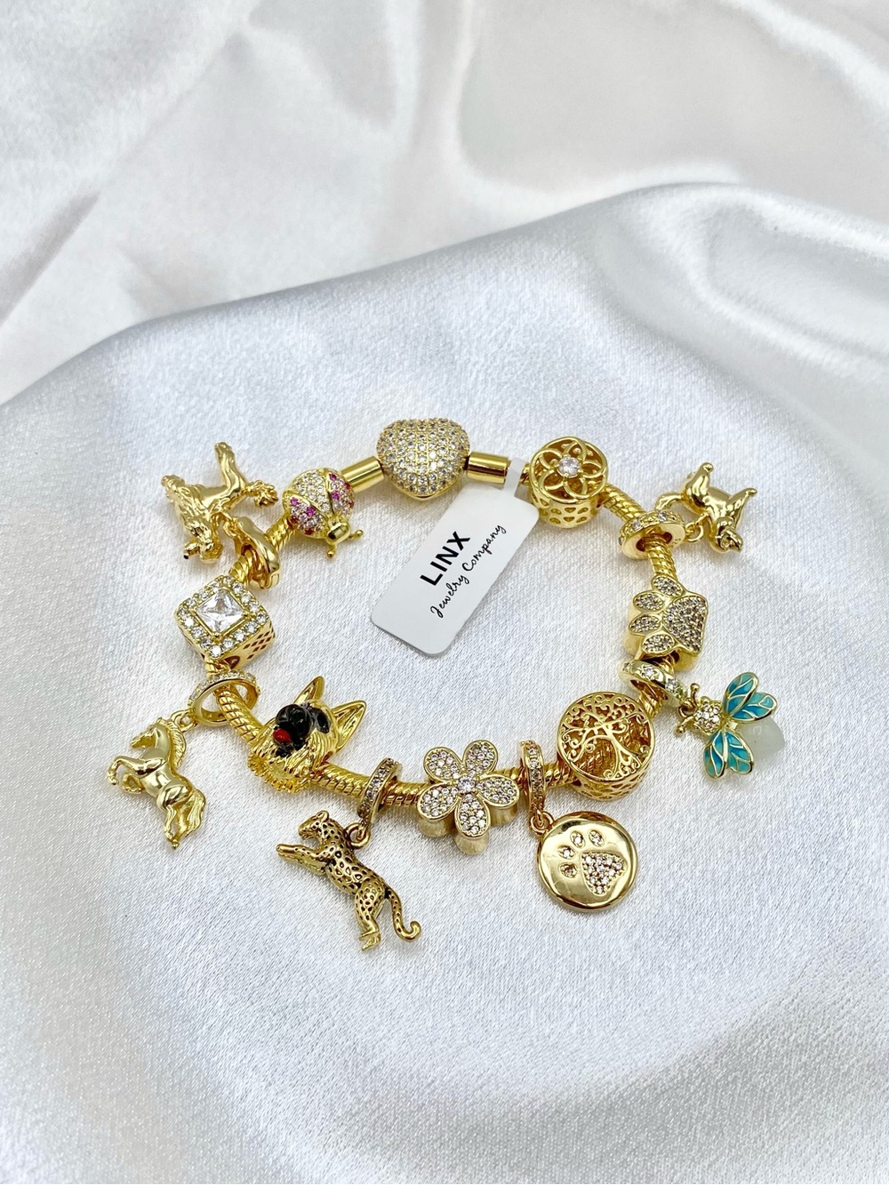 Linx Gold Snake Chain Bracelet with Animal Themed Charmsr